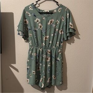 Sienna Sky Floral Green Romper with Ruffle Sleeves